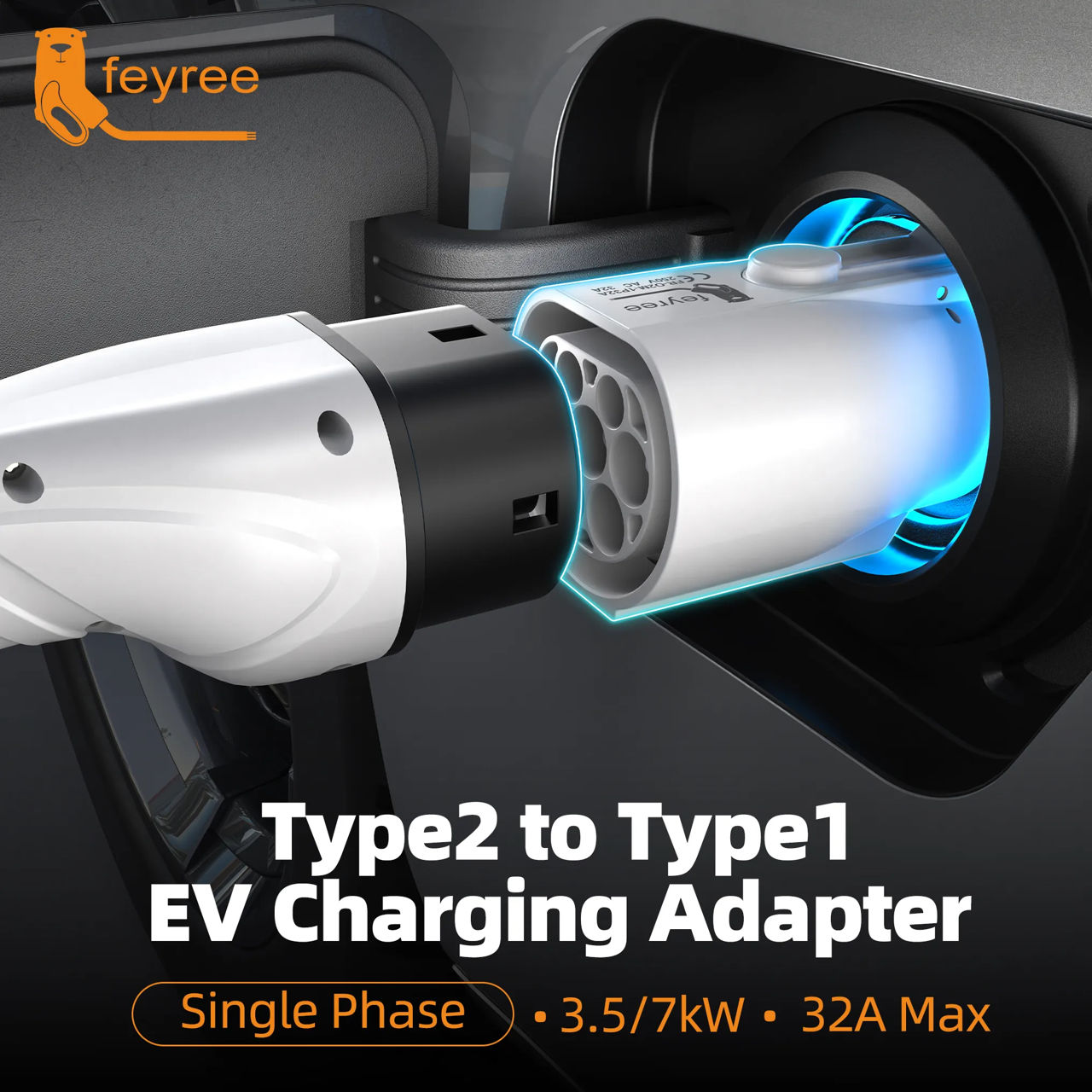 Адаптер для электромобилей Feyree Type 2 на Type 1 (32A, 7.4 кВт) — 10